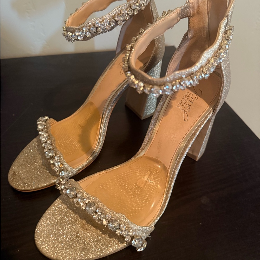 Jewel by Badgley Mischka silver crystal high heels- worn once!